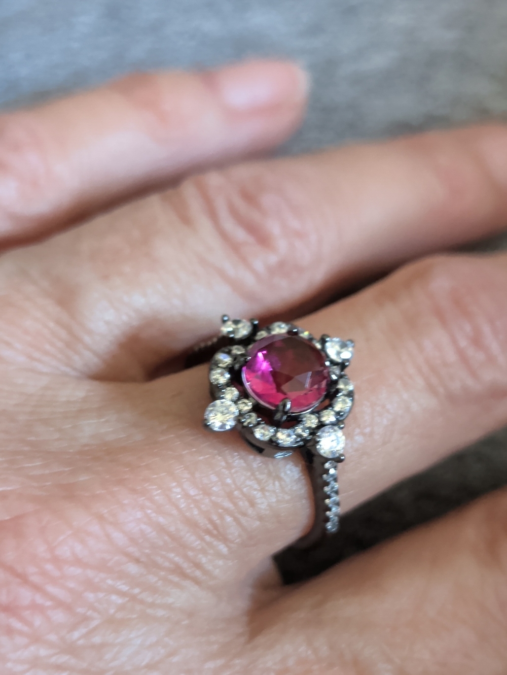 Women’s Pink Halo Cocktail Ring with Clear Accents